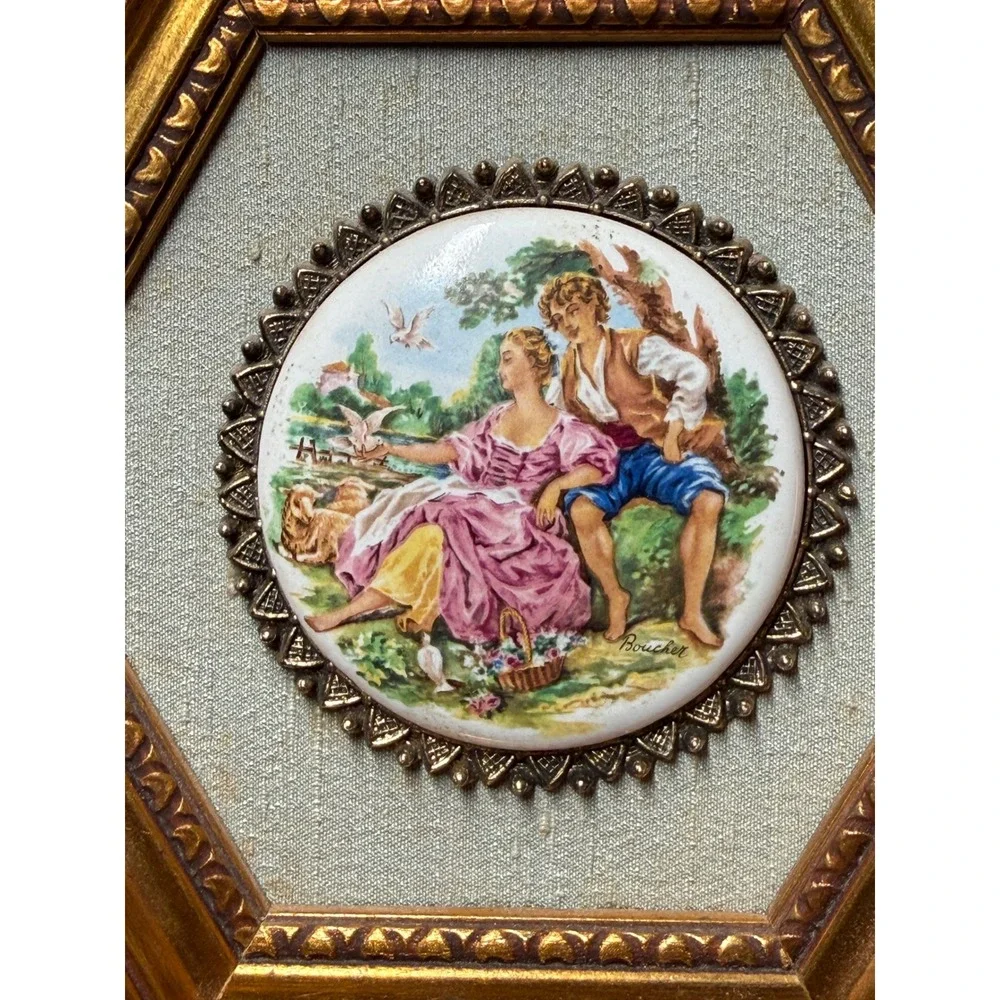 Vintage French Provincial Boucher Rococo Style Wall Hanging Porcelain Plaque